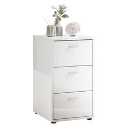 FMD Bedside table with 3 drawers, high gloss white