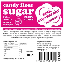 Colorful pink sugar for cotton candy with strawberry flavor - 100g sachet
