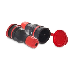Socket 2p + Z, 16A, portable EXTREM with a flap hermetic IP 54, demountable, black with a red cap GN-54 BLACK-RED EXTREM