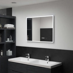 Bathroom mirror with LED, touch sensor and clock, 80 x 60 cm