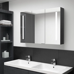 Koupelnová skříňka se zrcadlem a LED, 89 x 14 x 62 cm, černá lesklá