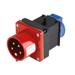 Adapter plug from three-phase 5 poly 16A 11kw to single-phase 16A IP44