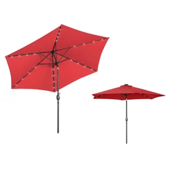 Hexagonal garden umbrella 300 cm with lighting, tilting, red