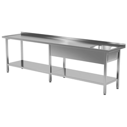 Stainless steel table with a sink and a shelf 270x60x85 | Polgast