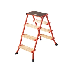 LESCABO double folding steel ladder, 2 sections with wooden steps H 90 cm