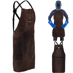 Protective leather welding apron size L - brown