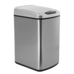 iQtech Quadrat 15 l, bezdotykový odpadkový koš hranatý, stříbrný, nerez/plast