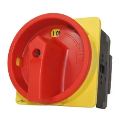 Main switch 100A 3 emergency poles 37kW recessed with frontal yellow plate 88x88mm