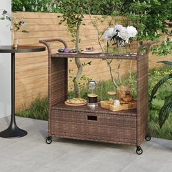 Bar trolley with drawer, brown, 100x45x97 cm, poly rattan