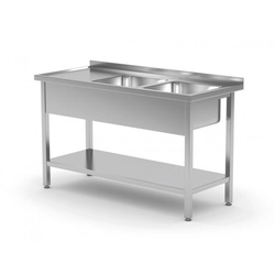 Table with two sinks and a shelf - compartments on the right side 1400 x 700 x 850 mm POLGAST 222147-P 222147-P