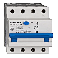 Schrack switch AK667840 automatic+dif. 3+N, AMPARO 6kA, C 40A, 30mA,tip A, fixed charging station