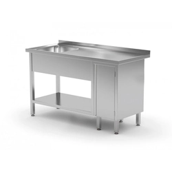 Table with sink, shelf and cabinet with hinged door - compartment on the left 1300 x 600 x 850 mm POLGAST 216136-L 216136-L