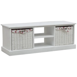 TV stand with two baskets, white, wooden