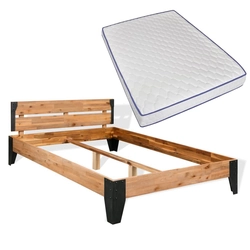 Bed with memory foam mattress, acacia wood, 140x200 cm