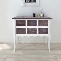 Console - chest of drawers with 6 drawers, wooden, brown and white