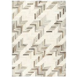 Rug, leather with bristles, patchwork, 80x150 cm, gray / white