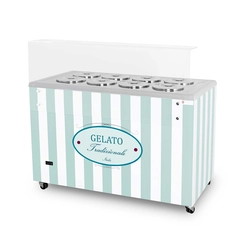 Ice cream dispenser | ice cream showcase | conservator | retro | 8 tub | round cuvettes | 1283x670x895 mm | GELATO POZETTI 8