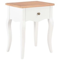 Noční stolek, bílá a hnědá, 40x30x50 cm, masivní borovicové dřevo