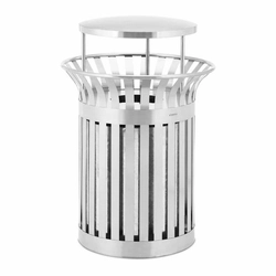 Waste bin - round - with roof - stainless steel / galvanized steel - silver ULSONIX 10050320 ULX-GB28