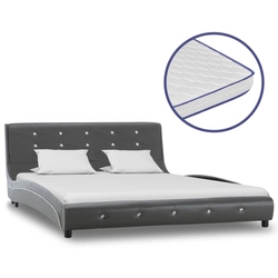 Bed with memory mattress, gray, artificial leather, 140 x 200 cm