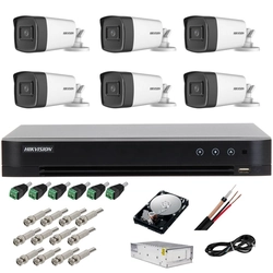 Full surveillance system 5 MP Hikvision Turbo HD with 6 Bullet IR cameras 40 m, power supply, HDD 1TB, full accessories