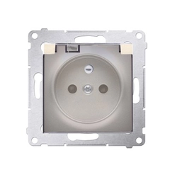 Version socket IP44 contact shutter with frame gasket . transparent flap, golden mat Simon54