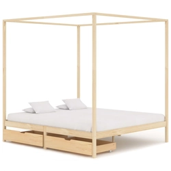 Canopy bed frame with 2 drawers, pine, 160 x 200 cm