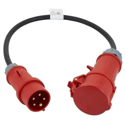 Flexible industrial adapter cord 1 CEE meter 5x2.5mm H07RN-F 400V plug input 5 poles 16A socket output 5 poles 32A IP44