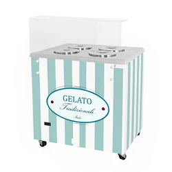 Ice cream dispenser | ice cream showcase | conservator | retro | 4 tub | round cuvettes | 843x670x895 mm | GELATO POZETTI 4 PASTE