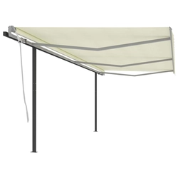 Hand-rolled awning with posts, 6 x 3 m, cream color