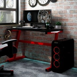 Gaming desk with LED, black and red, 90x60x75 cm