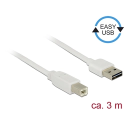 Delock Cable EASY-USB 2.0 A - Type B 3m, white (85154)