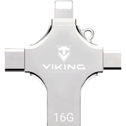 Viking USB Flash Drive 3.0 4in1 with Lightning / Micro USB / USB / USB-C connector, 16 GB, silver