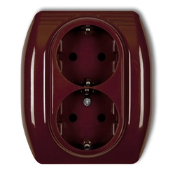 Double socket with ground SCHUKO 2x (2P + Z) (current paths shutters) brown KARLIK TREND 4GP-2sp