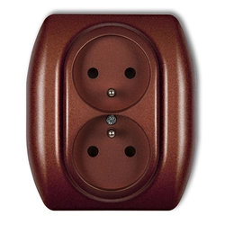 Double socket with ground 2x (2P + Z) (current paths shutters) brown metallic KARLIK TREND 9GP-2zp