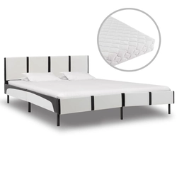 Bed with mattress, black and white, eco-leather, 180 x 200 cm