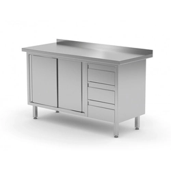 Wall table, cabinet with three drawers and sliding doors - drawers on the right side 1400 x 600 x 850 mm POLGAST 138146-P 138146-P