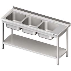 Table with sink 3-kom.(L), with shelf 1700x700x850 mm welded