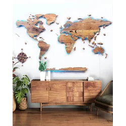 Illuminated world map made of solid oak Sikorka® 250x125cm