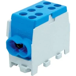 Distribution clamp - blue derivation on the DIN rail 1 pole 2 inputs (16+25mm2) and 2 outputs (16+25mm2)