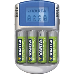 LCD nabíječka pro 4 baterieAA / AAA se 4 bateriemi AA 2700mAh, 12V adaptérem, kabelem USB VARTA