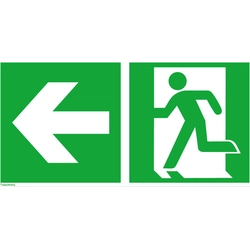 Escape sign foil B400xH200 mm Emergency exit on the left with left arrow, photoluminescent