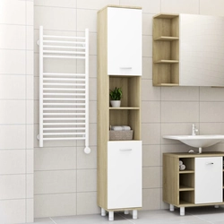 VidaXL Bathroom Cabinet White and Sonoma Oak 30x30x179 cm Board