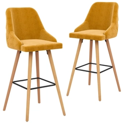Bar stools, 2 pcs, yellow, velvet upholstered