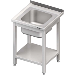 Stainless steel table with 1-bowl sink with a shelf 600x600, screwed | Stalgast