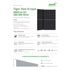Jinko Photovoltaic Module 480W JKM480N-60HL4 Neo NType Silver Frame