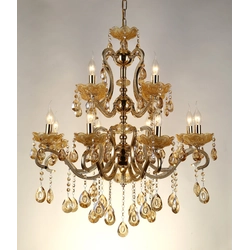 RFAN Chandelier, Model 666-8 + 4, with Crystal Beads, Metal, 12 x E14, Gold