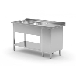 Table with two sinks, shelf and cabinet with hinged doors - compartments on the left side 1600 x 600 x 850 mm POLGAST 226166-L 226166-L