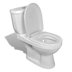 White toilet bowl with a water tank
