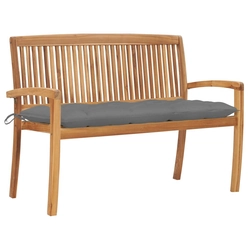 Stackable garden bench with cushion, 128.5 cm, teak wood